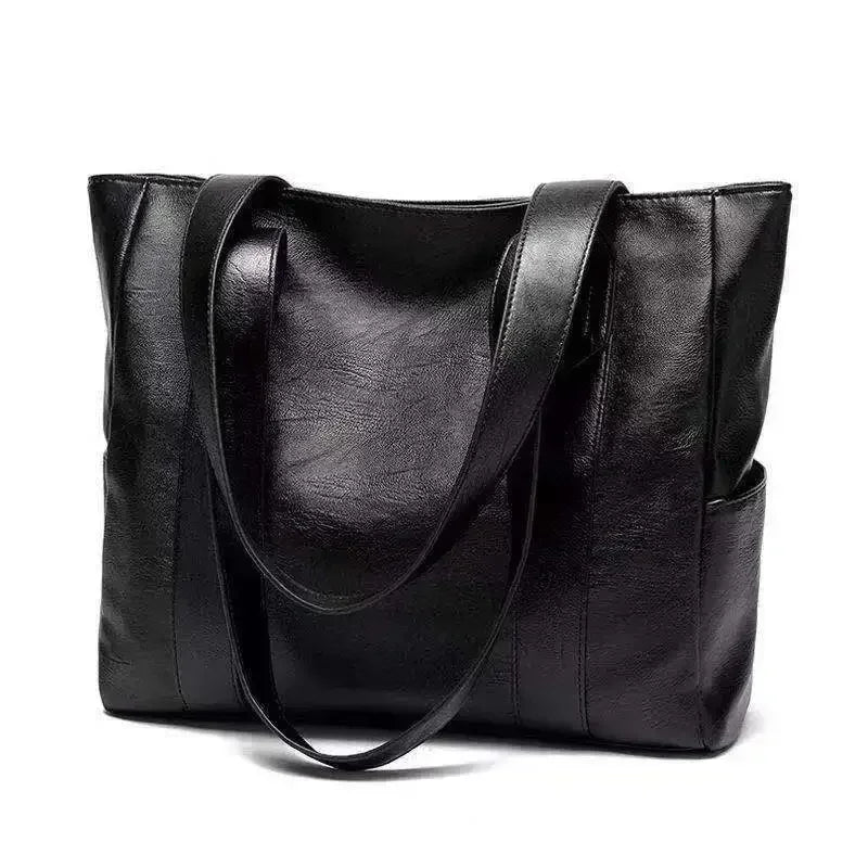 Grand sac cartable en cuir souple pour femme, classique, couleur unie, simple, décontracté, grande capacité, fourre-tout, sac à bandoulière simple