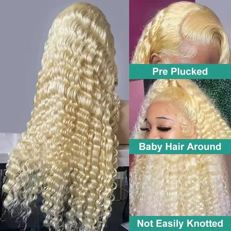 Perruque Lace Frontal Wig 613 HD 13x6, cheveux humains ondulés, 13x4, couleur blonde, bouclés, pour femmes noires