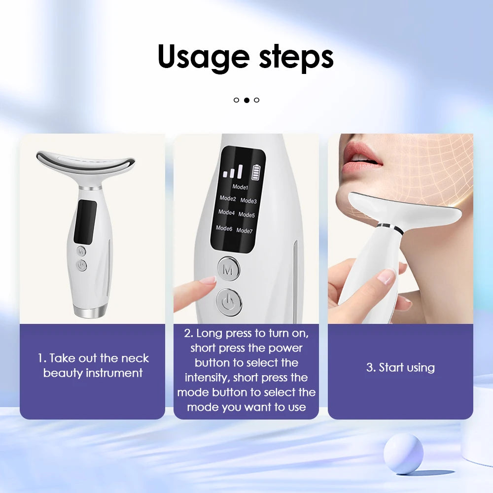 Appareil de beauté pour le cou et le visage, thérapie photonique par LED à 7 couleurs, raffermissement de la peau, réduction du double menton, anti-rides, lifting du visage, massage