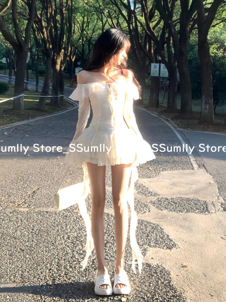 Robe une pièce à épaules dénudées pour femme, élégante, sexy, slim, tenue de soirée, style coréen chic, nouveauté 2025