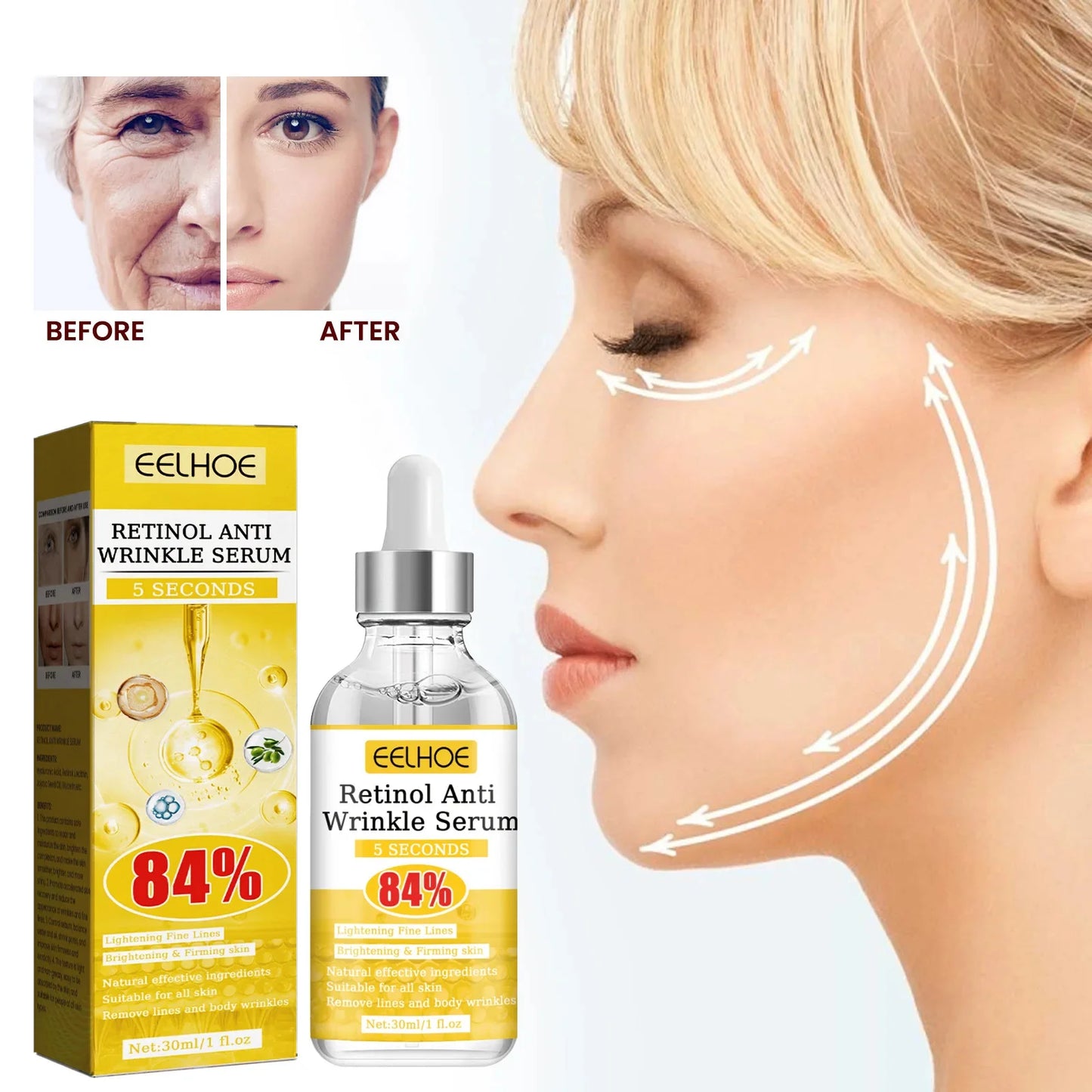 Sérum visage anti-rides instantané, anti-âge, liftant, raffermissant, estompe les ridules, améliore le teint terne, hydrate, cosmétiques coréens