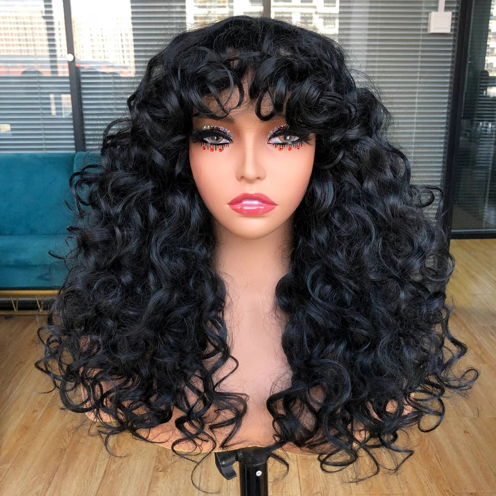 Perruque synthétique longue et bouclée avec frange pour femme, cheveux roux roux, style naturel, résistant à la chaleur, style cosplay, Hihoo
