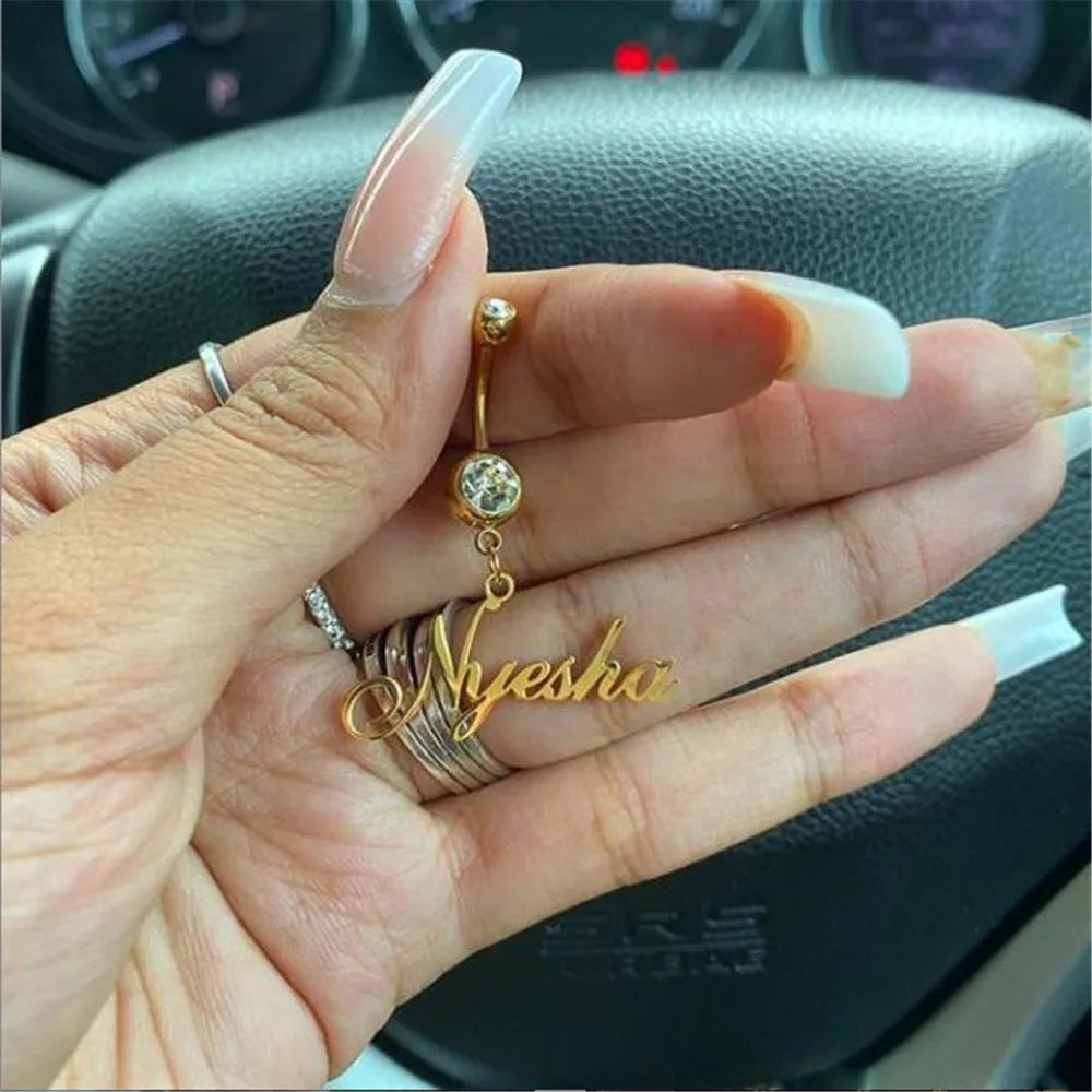 Anneau de nombril personnalisé avec nom perforé sexy, anneau de nombril avec nom en cristal, bijoux de corps à la mode