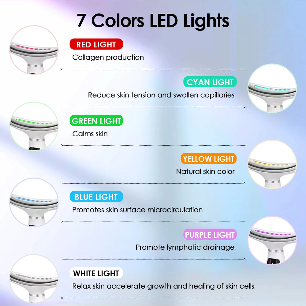 Appareil de beauté pour le cou et le visage, thérapie photonique par LED à 7 couleurs, raffermissement de la peau, réduction du double menton, anti-rides, lifting du visage, massage