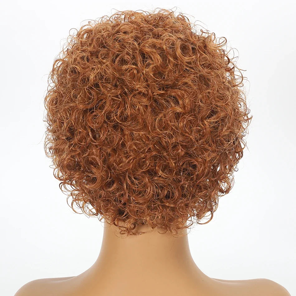 Perruque courte péruvienne bouclée avec frange, coupe Pixie, coupe courte ...