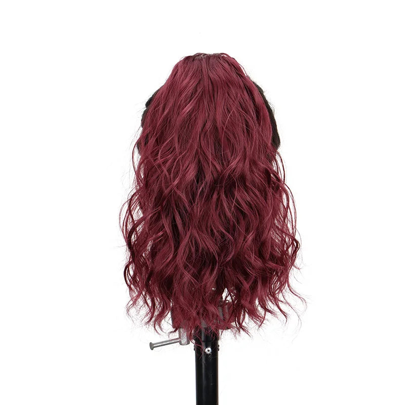 Extension capillaire synthétique courte ondulée de 35 cm, queue de cheval blonde et brune, à clipser, pour femme