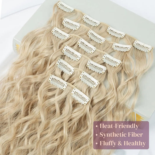 Extensions de cheveux à clipser, 16 clips, 55 cm de long, ondulées, pour femmes, tête complète, synthétiques
