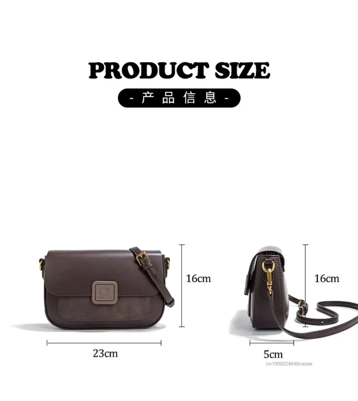 Sanrio Hello Kitty 2025 Nouveau sac à main carré en cuir souple pour femme, petit sac à main polyvalent de luxe marron clair