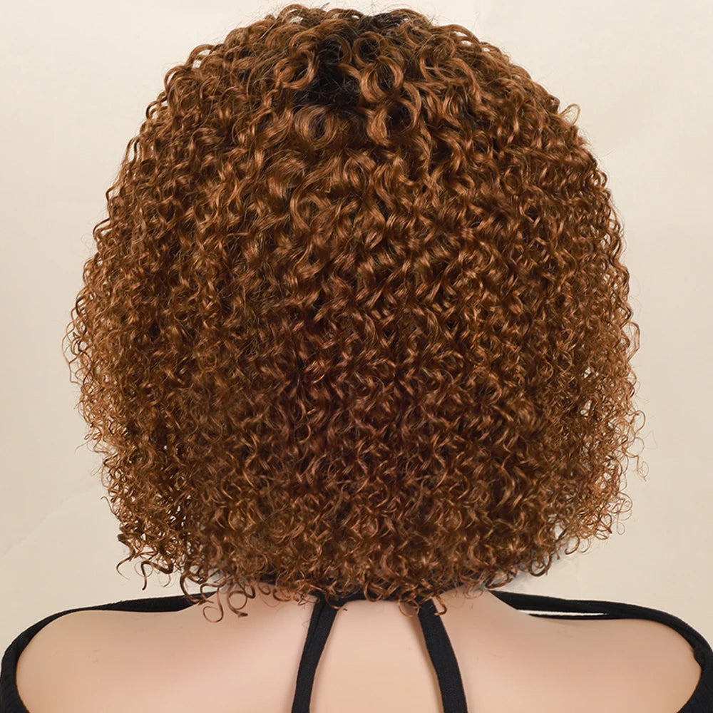 Perruque bandeau cheveux humains crépus bouclés ombrés T1B/30#, cheveux bouclés ondulés, fabriquée à la machine, 25, 30 et 35 cm, pour femmes noires
