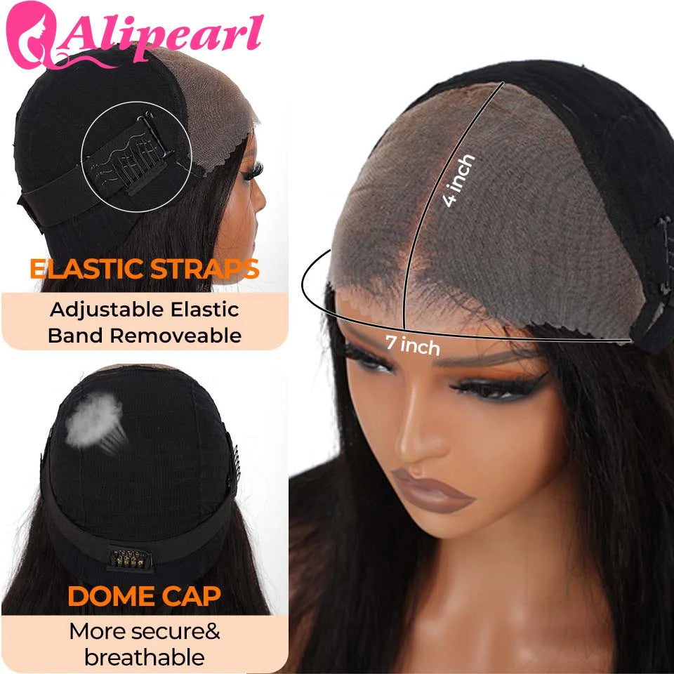 Perruque Alipearl #4 Body Wave 4x7 Lace Closure Ready Go sans colle transparente couleur marron pré-découpée Lace Pre Plucked Knots