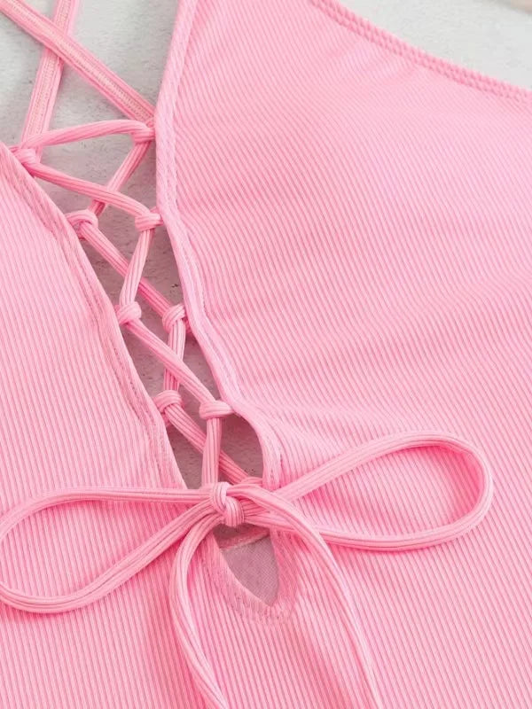 Aoaiiys Maillot de bain dos nu pour femme, monokini ajouré, lacé, string sexy, été 2025, plage, couleur unie, tendance