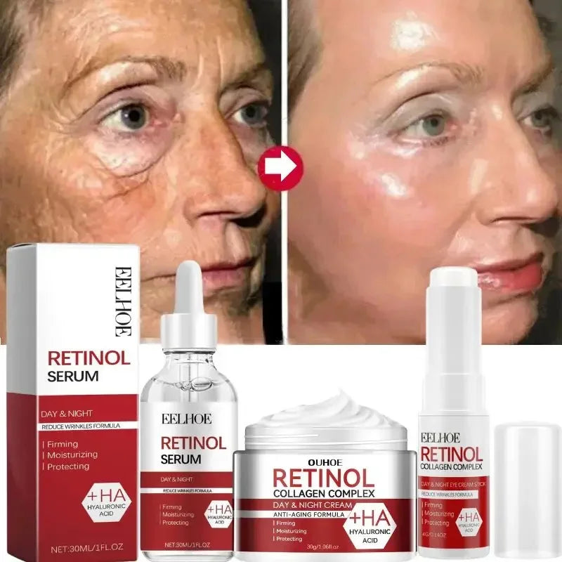 Kit anti-rides au rétinol pour le visage, raffermissement instantané, sérum anti-âge, estompe les ridules, blanchit et soigne la peau coréenne.