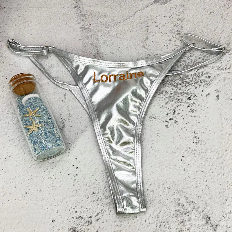 Bikini brésilien personnalisé, string sexy, lettres brodées, nom, culotte, chaînes de corps, maillot de bain, vêtements de plage, cadeaux