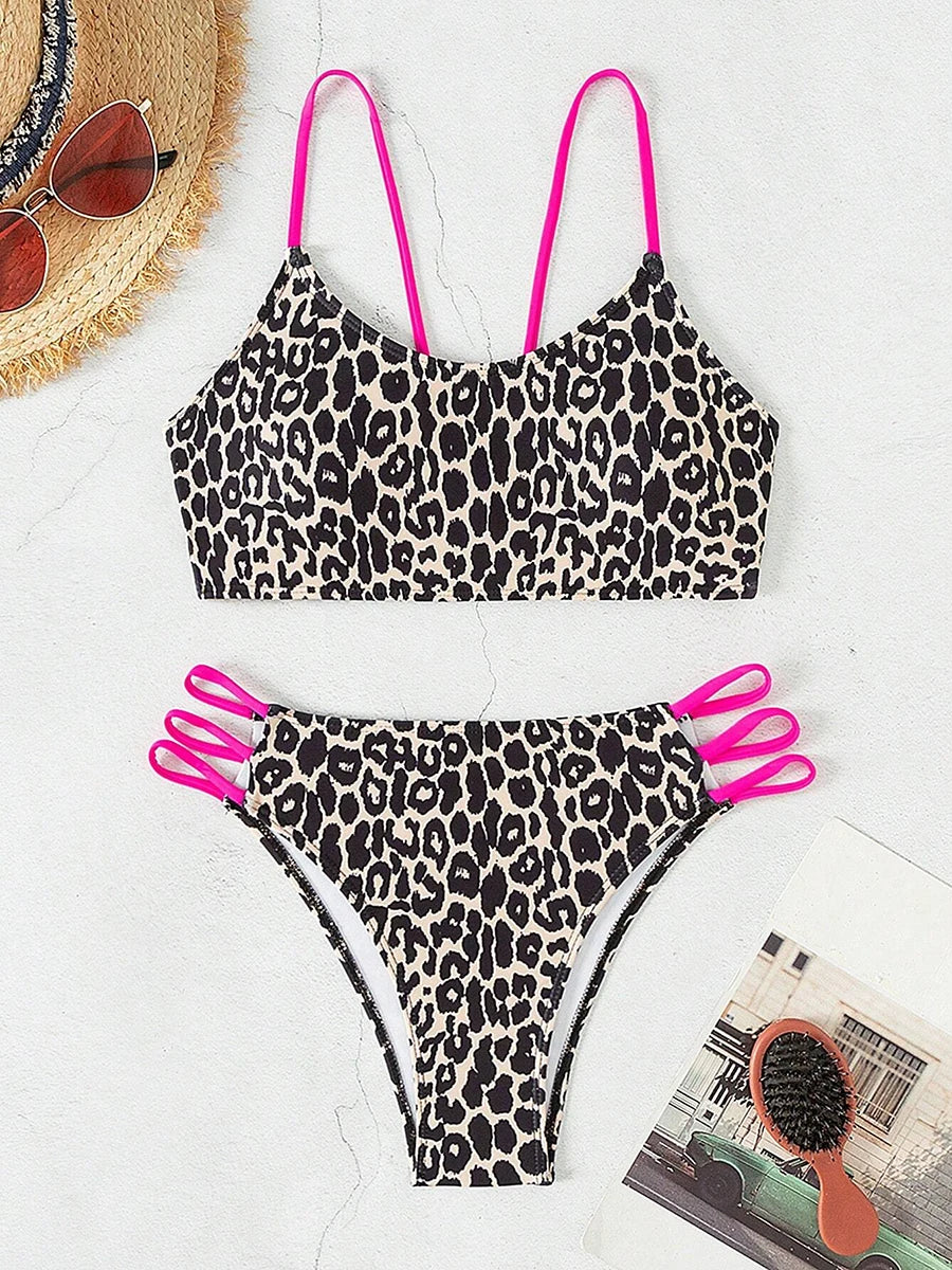 Maillot de bain sexy léopard pour femmes, micro bikini, taille haute, bandeau brésilien, vêtements de plage, 2025