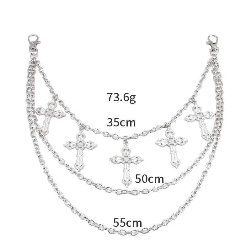 Bijoux multicouches pendentif croix chaîne de taille pantalon accessoires en métal fille douce cool épicée