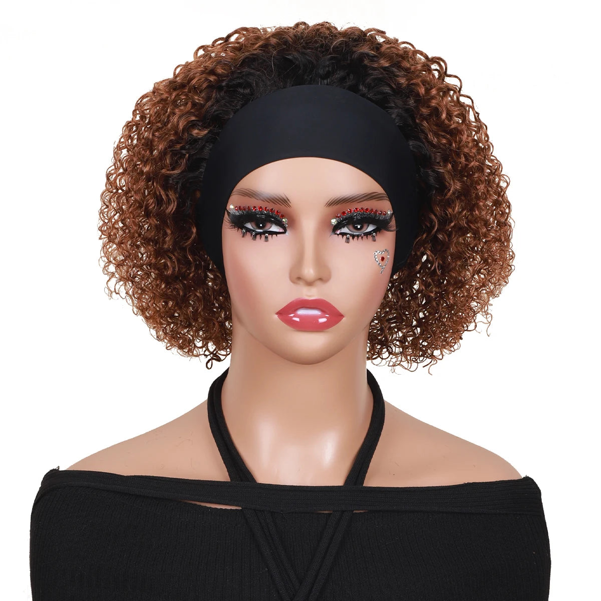 Perruque bandeau cheveux humains crépus bouclés ombrés T1B/30#, cheveux bouclés ondulés, fabriquée à la machine, 25, 30 et 35 cm, pour femmes noires