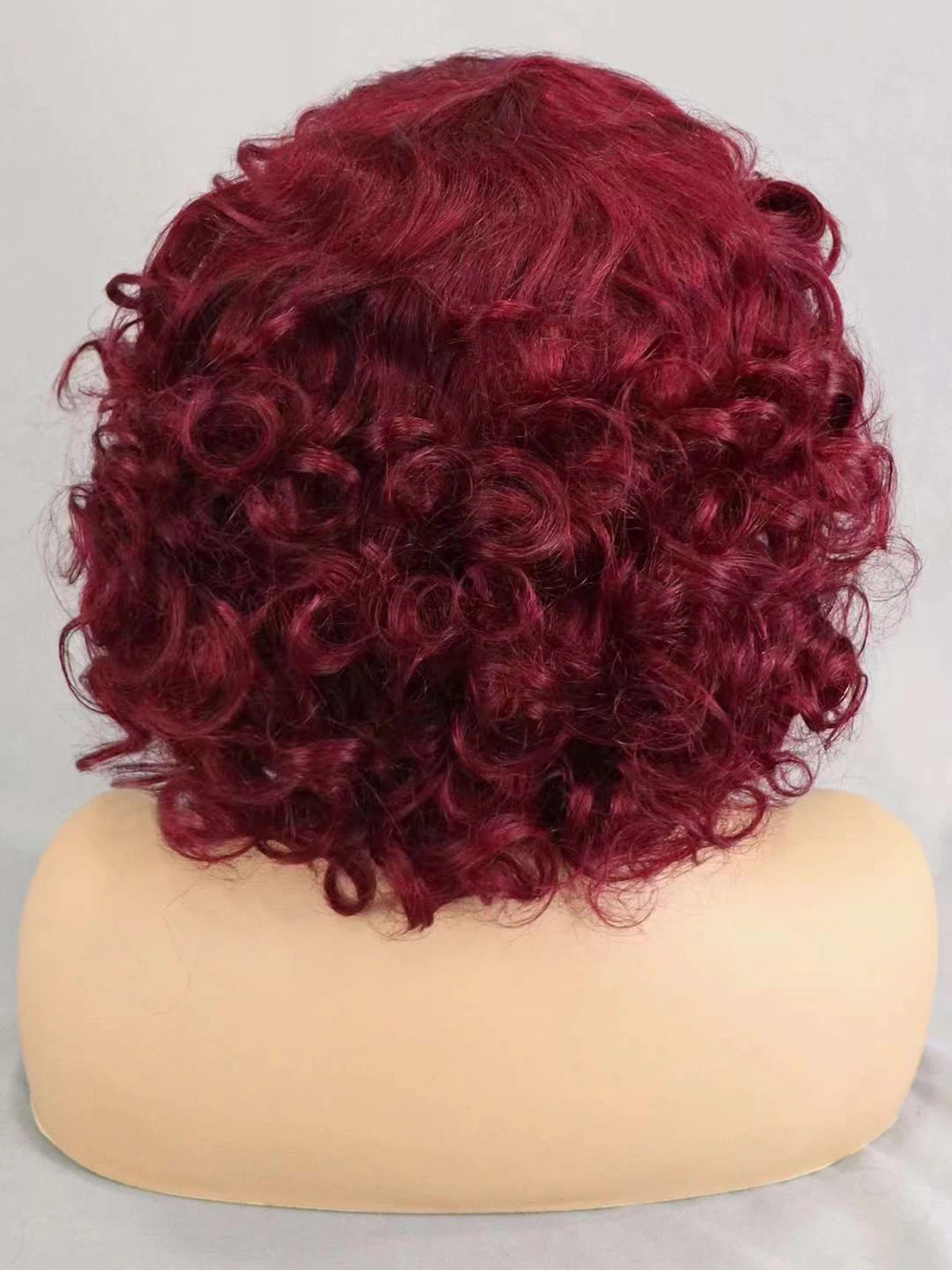 Perruques de cheveux humains bouclés et rebondissants bordeaux 99J #, densité 200 %, avec frange, courtes, bouclées et lâches, fabriquées à la machine, pré-épilées pour femmes
