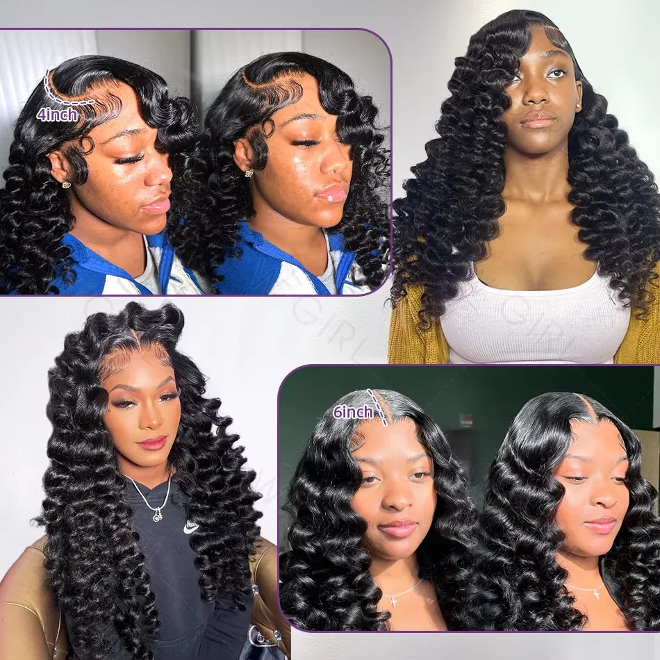 Perruque brésilienne ondulée de 30 à 32 pouces, cheveux humains bouclés, perruque frontale en dentelle HD 13x6, perruque frontale ondulée profonde pour femmes