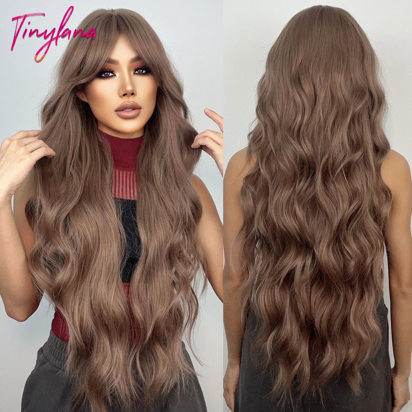 Perruques synthétiques longues bouclées gris cendré platine avec frange pour femmes, perruque afro ondulée profonde, perruque Lolita Cosplay, cheveux naturels résistants à la chaleur
