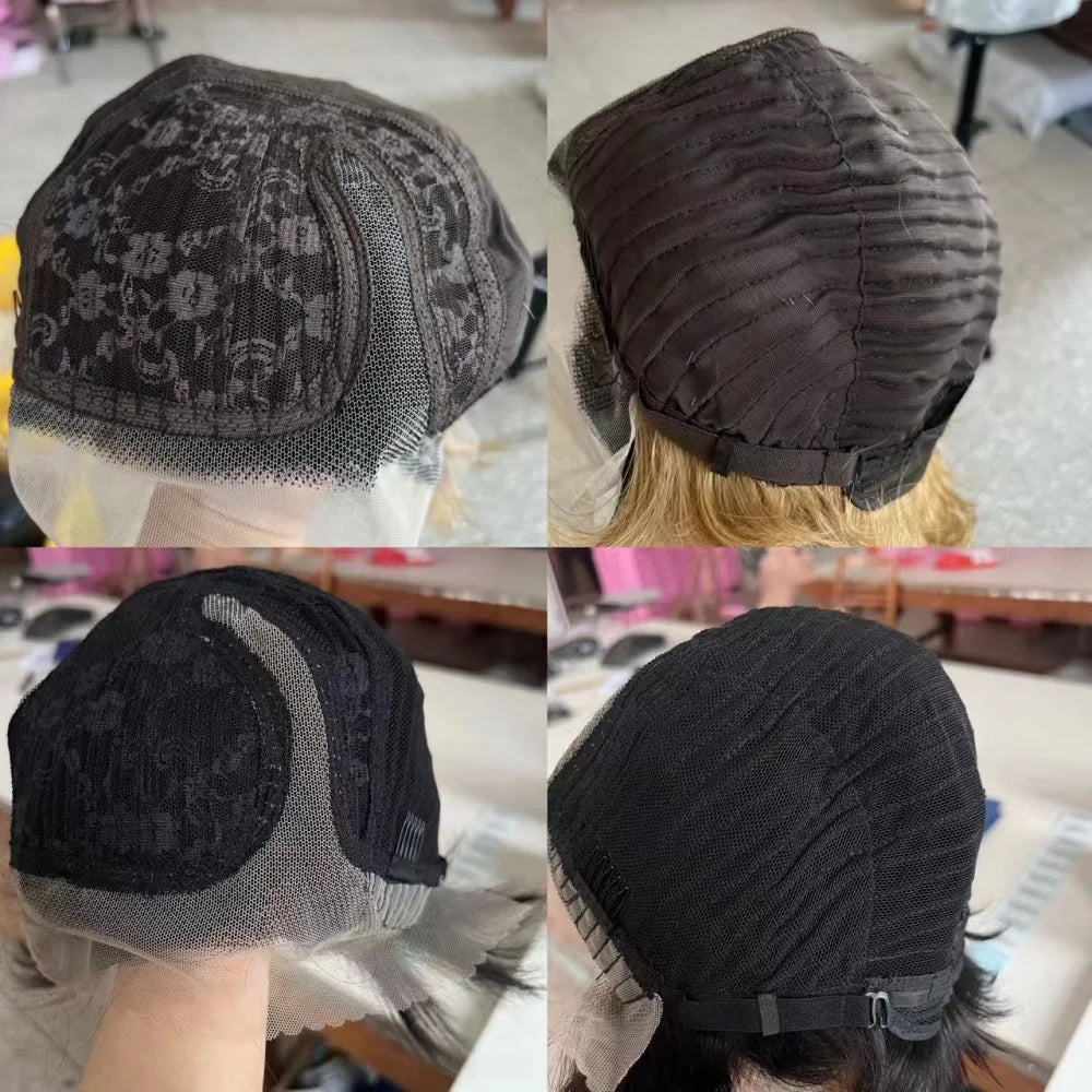 Perruque courte coupe Pixie, cheveux humains, coupe Bob, dentelle transparente, raie sur le côté, pour femmes, 13x4