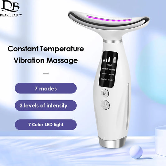 Appareil de beauté pour le cou et le visage, thérapie photonique par LED à 7 couleurs, raffermissement de la peau, réduction du double menton, anti-rides, lifting du visage, massage