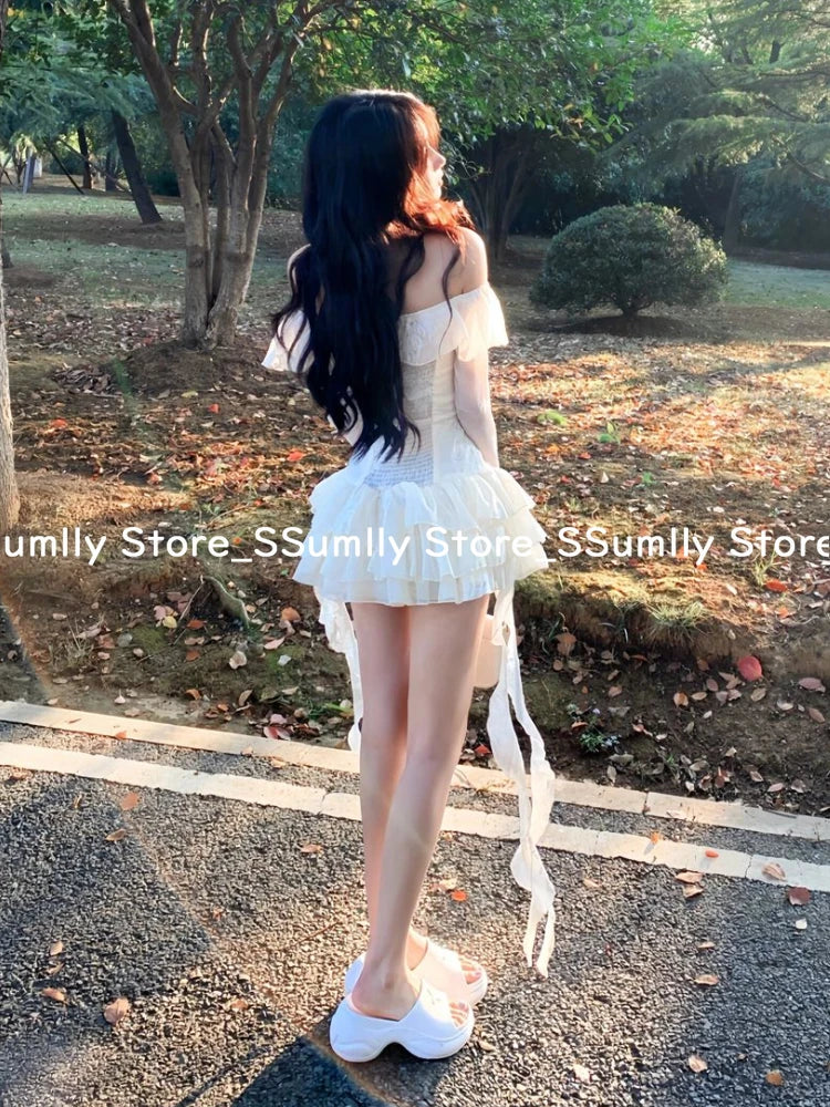 Robe une pièce à épaules dénudées pour femme, élégante, sexy, slim, tenue de soirée, style coréen chic, nouveauté 2025