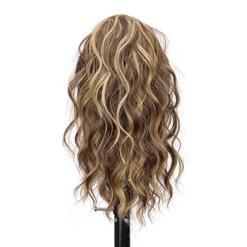 Extension capillaire synthétique courte ondulée de 35 cm, queue de cheval blonde et brune, à clipser, pour femme