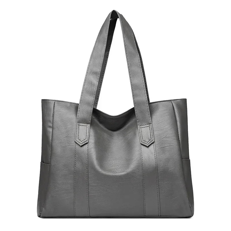 Grand sac cartable en cuir souple pour femme, classique, couleur unie, simple, décontracté, grande capacité, fourre-tout, sac à bandoulière simple