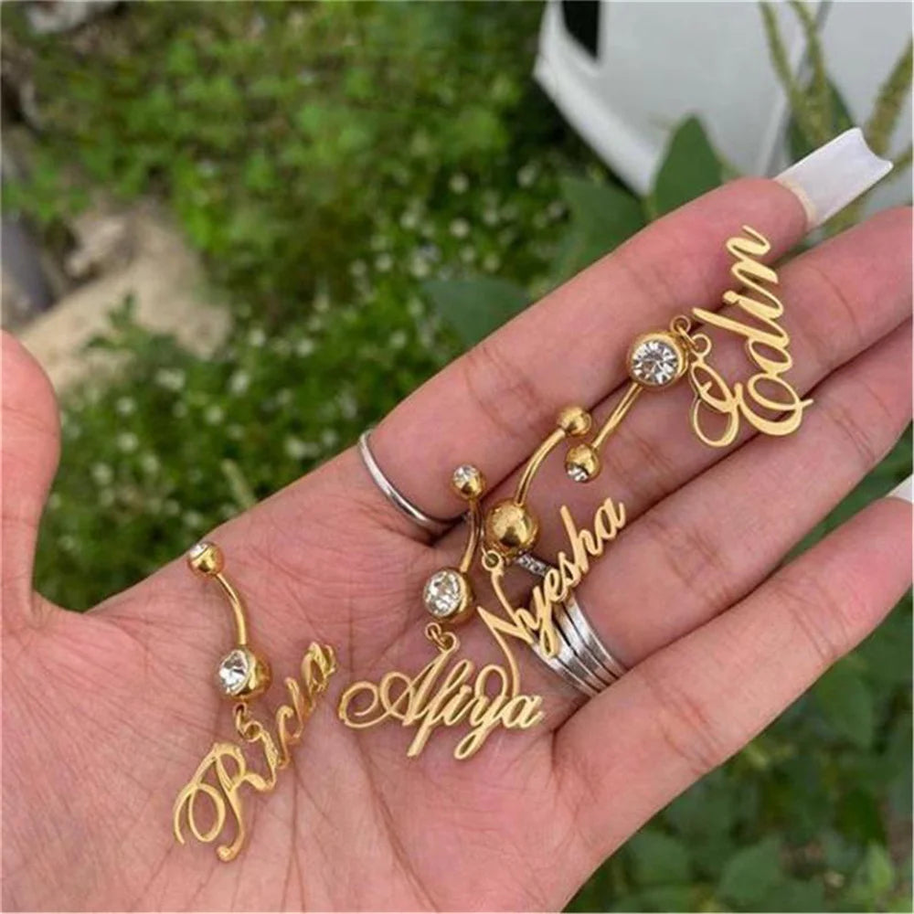 Anneau de nombril personnalisé avec nom perforé sexy, anneau de nombril avec nom en cristal, bijoux de corps à la mode