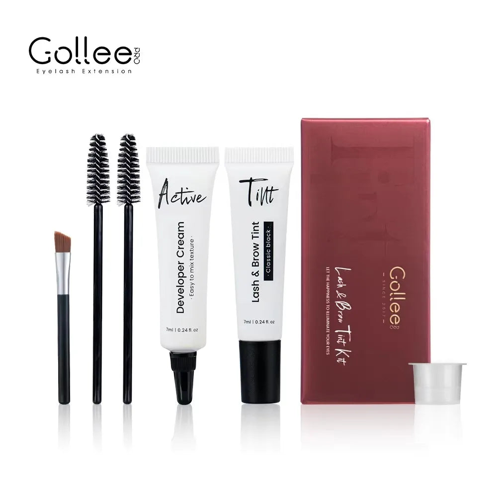 Nouveau kit de teinture pour sourcils Gollee 6 ml, kit de teinture pour cils noirs classiques naturels, semi-permanent et durable, kit de teinture pour cils étanche