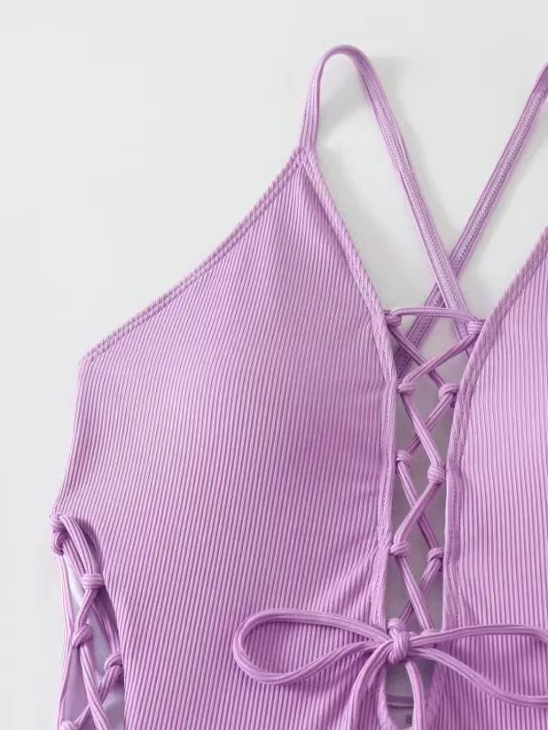 Aoaiiys Maillot de bain dos nu pour femme, monokini ajouré, lacé, string sexy, été 2025, plage, couleur unie, tendance