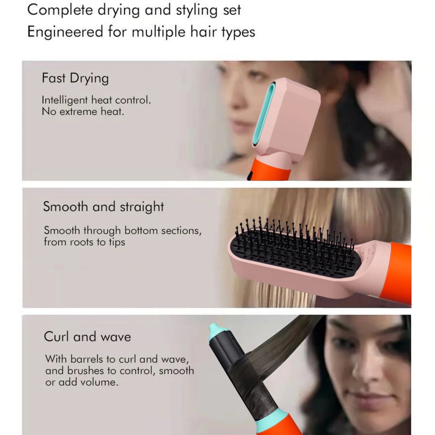 Sèche-cheveux 5 en 1 multifonction, nouveau design, avec barillet à boucler, brosse à air chaud, outil de coiffure