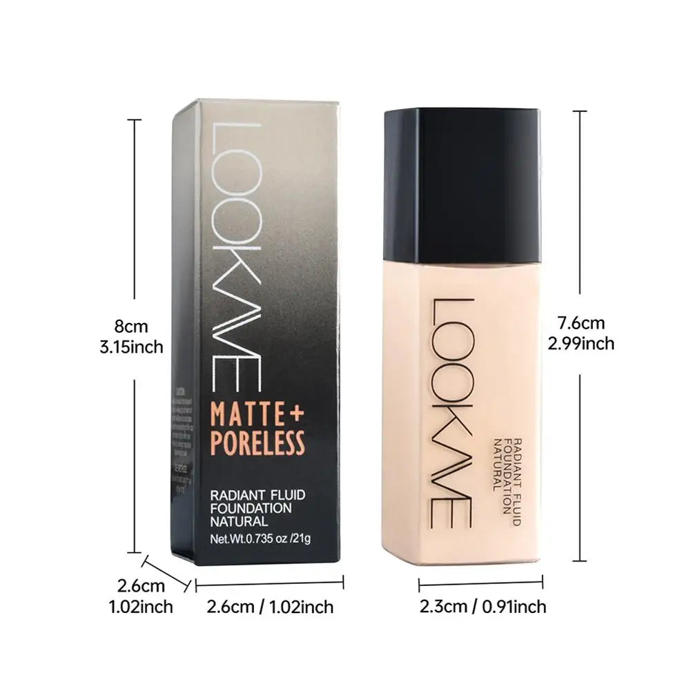 Fond de teint liquide LOOKAVE longue tenue, couvrance totale, crème mate, fond de teint CC, correcteur de maquillage, base liquide naturelle, hydratant