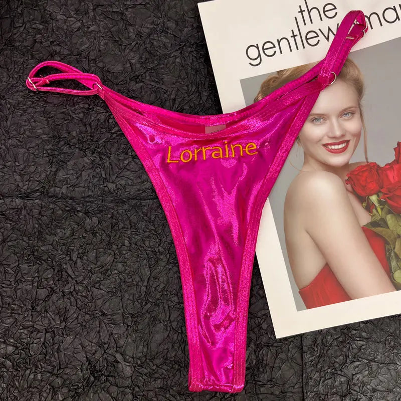 Bikini brésilien personnalisé, string sexy, lettres brodées, nom, culotte, chaînes de corps, maillot de bain, vêtements de plage, cadeaux