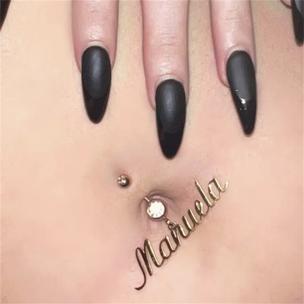 Anneau de nombril personnalisé avec nom perforé sexy, anneau de nombril avec nom en cristal, bijoux de corps à la mode