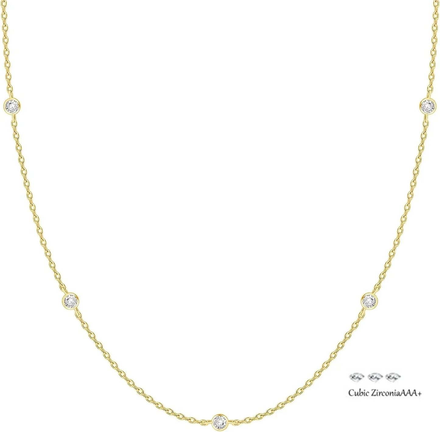 Collier de station plaqué or K, collier de diamant plaqué argent pour femmes, colliers de diamants simulés, cadeau pour femmes, chaîne CZ