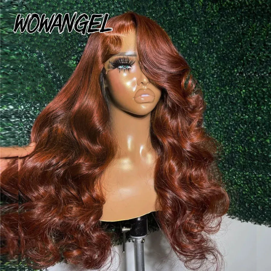 Perruques Body Wave 30 pouces, perruques frontales en dentelle HD 13x6, perruques de couleur brun rougeâtre, perruques frontales en dentelle transparente HD prédécoupées