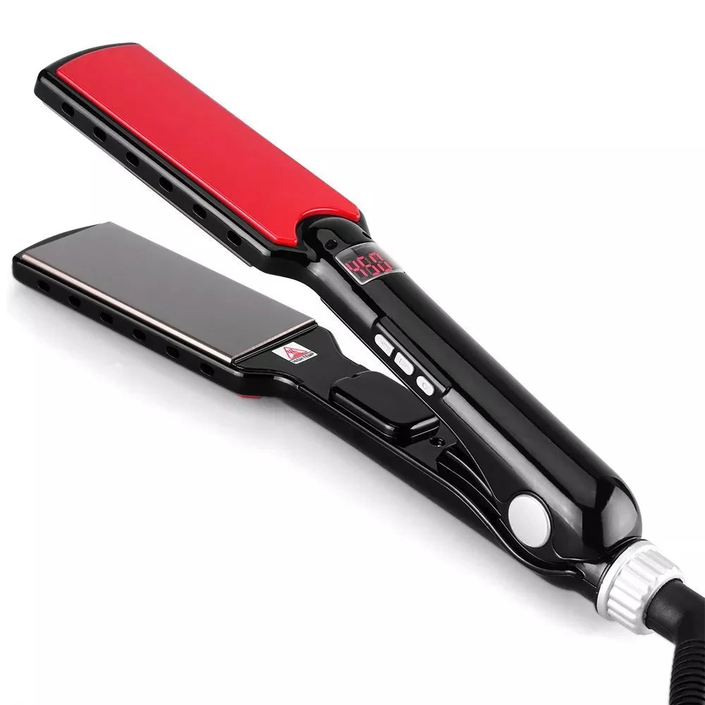 Fer à lisser professionnel en titane 480 °F, plaques larges, haute température, traitement PTC, fer plat et brosse