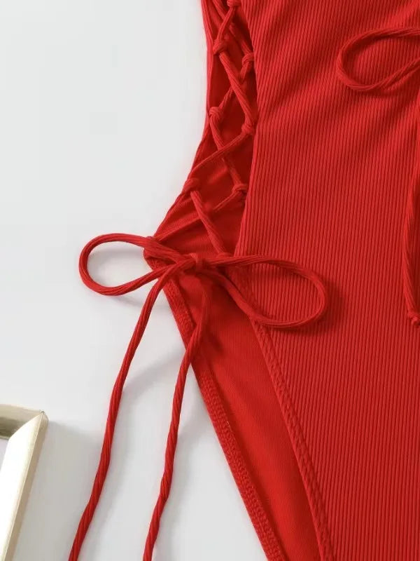 Aoaiiys Maillot de bain dos nu pour femme, monokini ajouré, lacé, string sexy, été 2025, plage, couleur unie, tendance
