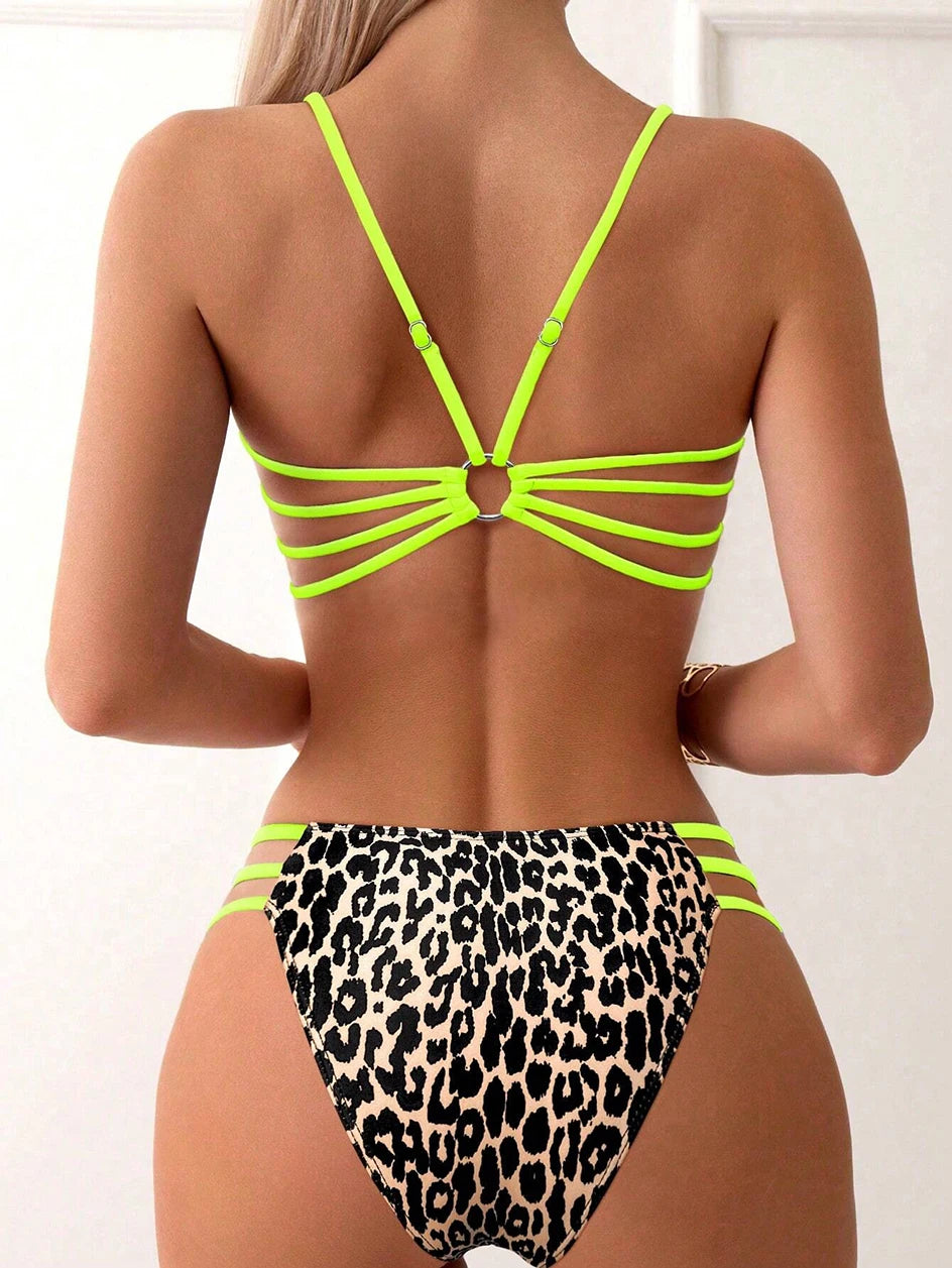 Maillot de bain sexy léopard pour femmes, micro bikini, taille haute, bandeau brésilien, vêtements de plage, 2025