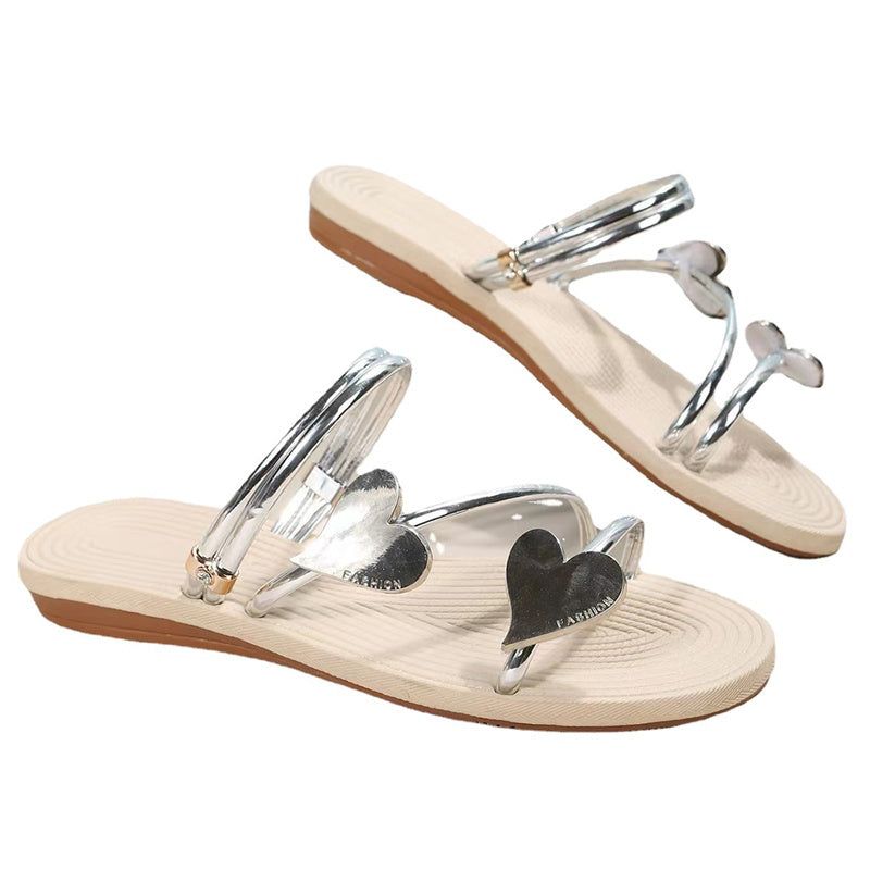 Chaussons d'été plats en forme de cœur pour femmes, chaussures de plage
