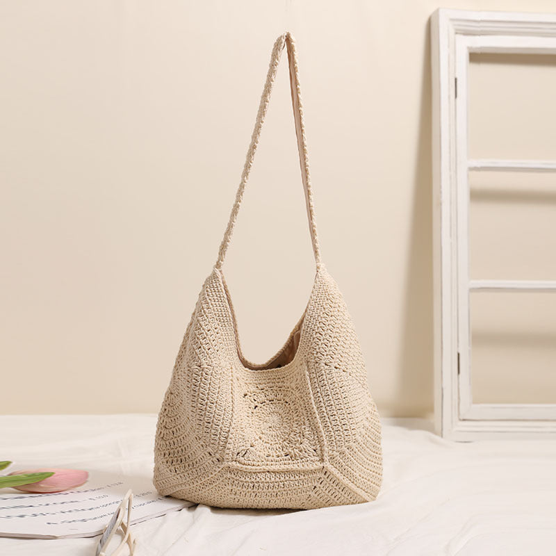 Sac à main en paille tressée de grande capacité pour femme, idéal pour les vacances, la plage ou comme sac à main polyvalent