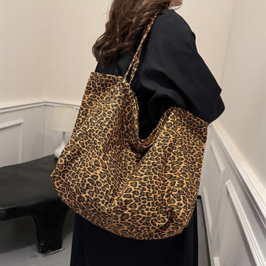 Sac à bandoulière texturé décontracté à imprimé léopard, style rétro européen et américain