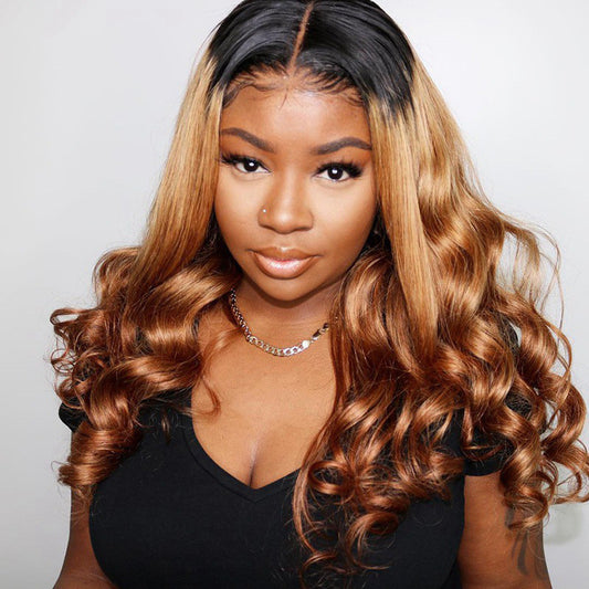 Perruques en cheveux humains Remy colorées avec dentelle frontale ombrée