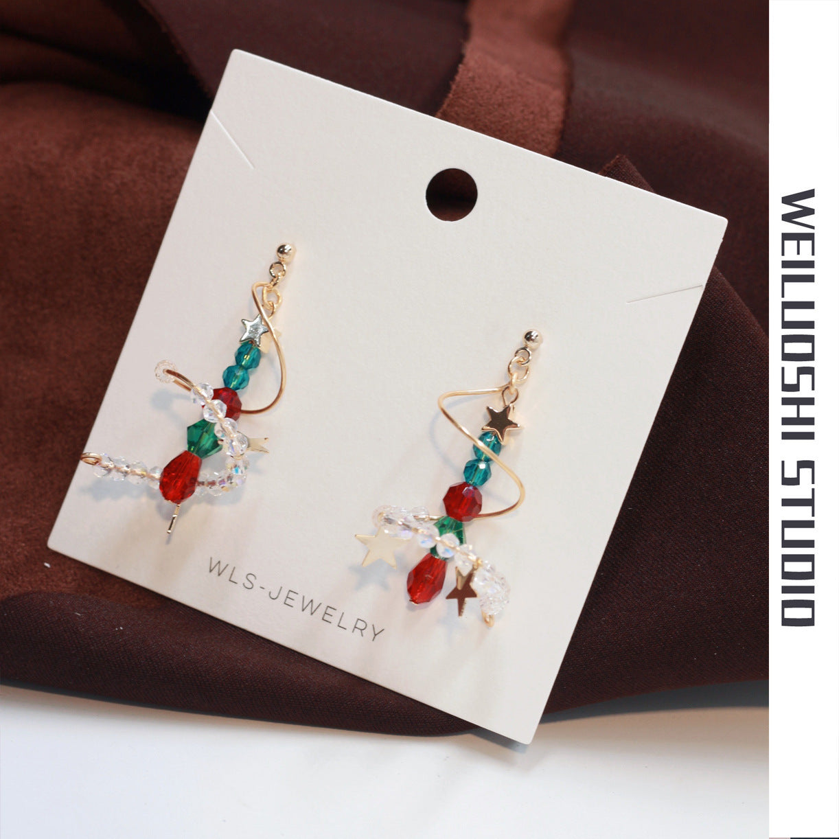Boucles d'oreilles étoiles, clous d'oreilles, sapin de Noël, femme