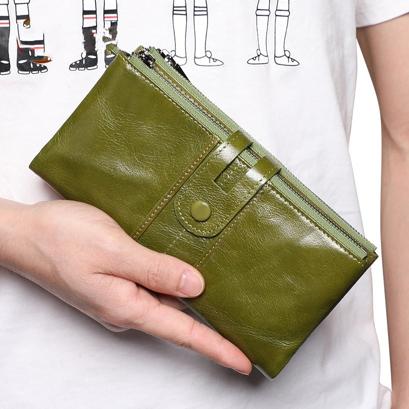 Portefeuille rétro en cuir pour femme, long et tendance, avec porte-monnaie RFID