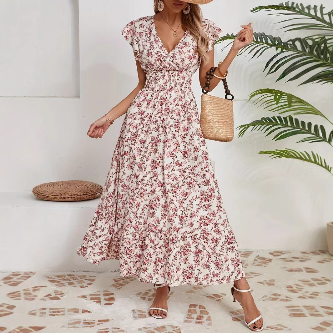 Robe trapèze à manches longues et motif floral tendance