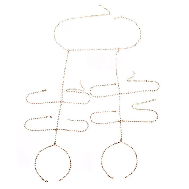 Chaîne de taille multicouche en strass, chaîne de jambe, corde élastique, belle chaîne de corps de jambe