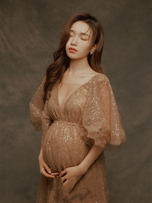 Robe de mariée féerique à paillettes pour femmes enceintes, vêtements de studio photo