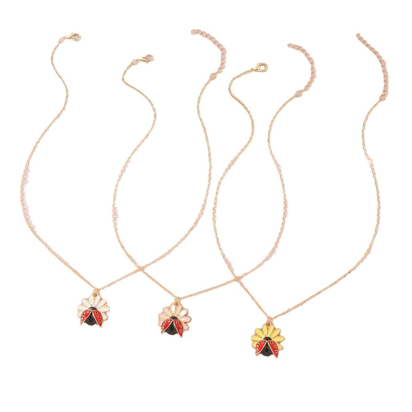 Collier pour enfants, style pastoral, fleur, coccinelle, pendentif mignon à sept points, coccinelle de dessin animé